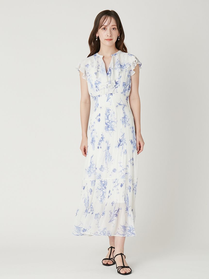 FRAY I.D「【00サイズあり】フリルウエストシャーリングプリントワンピース／ウォッシャブル」|ワンピース|