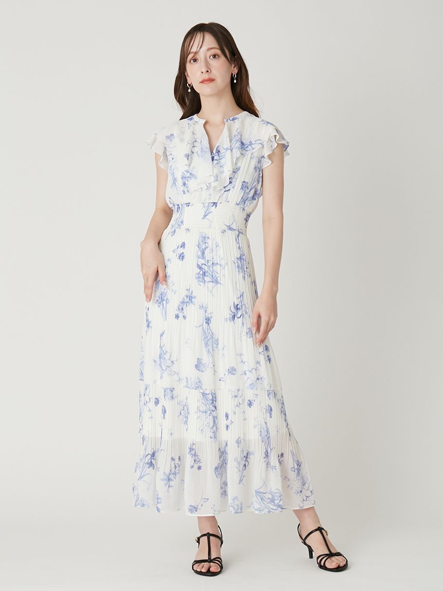 FRAY I.D「【00サイズあり】フリルウエストシャーリングプリントワンピース／ウォッシャブル」|ワンピース|