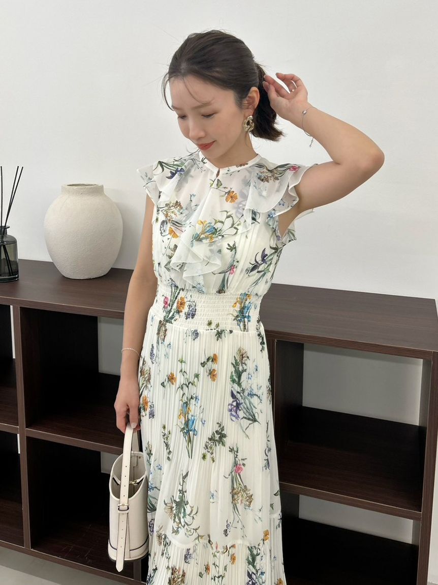 FRAY I.D「【00サイズあり】フリルウエストシャーリングプリントワンピース／ウォッシャブル」|ワンピース|