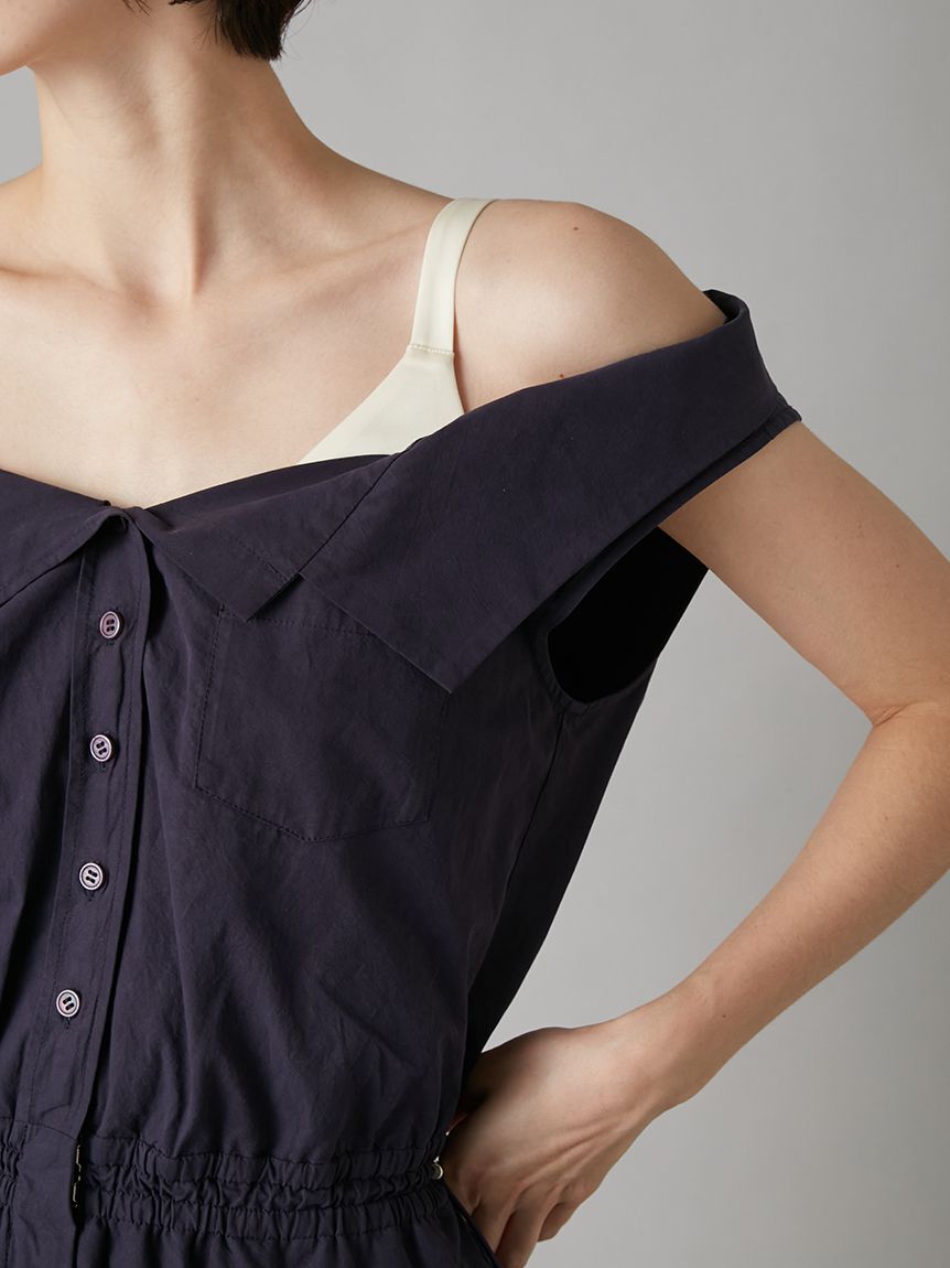 LILY BROWN「サテンキャミレイヤードオフショルコンビネゾン」|ワンピース|