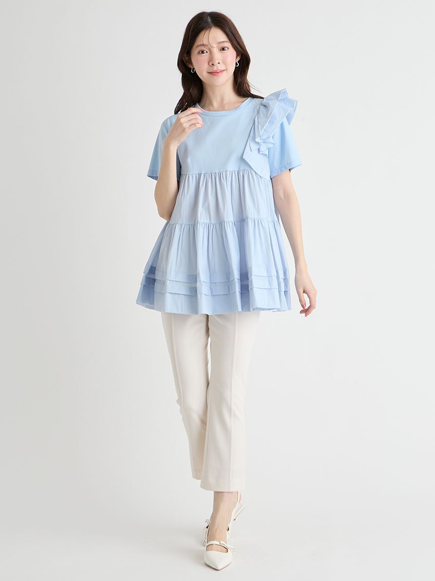 CELFORD「【洗える】ショルダーフリルチュニックカットソー」|Tシャツ・カットソー|