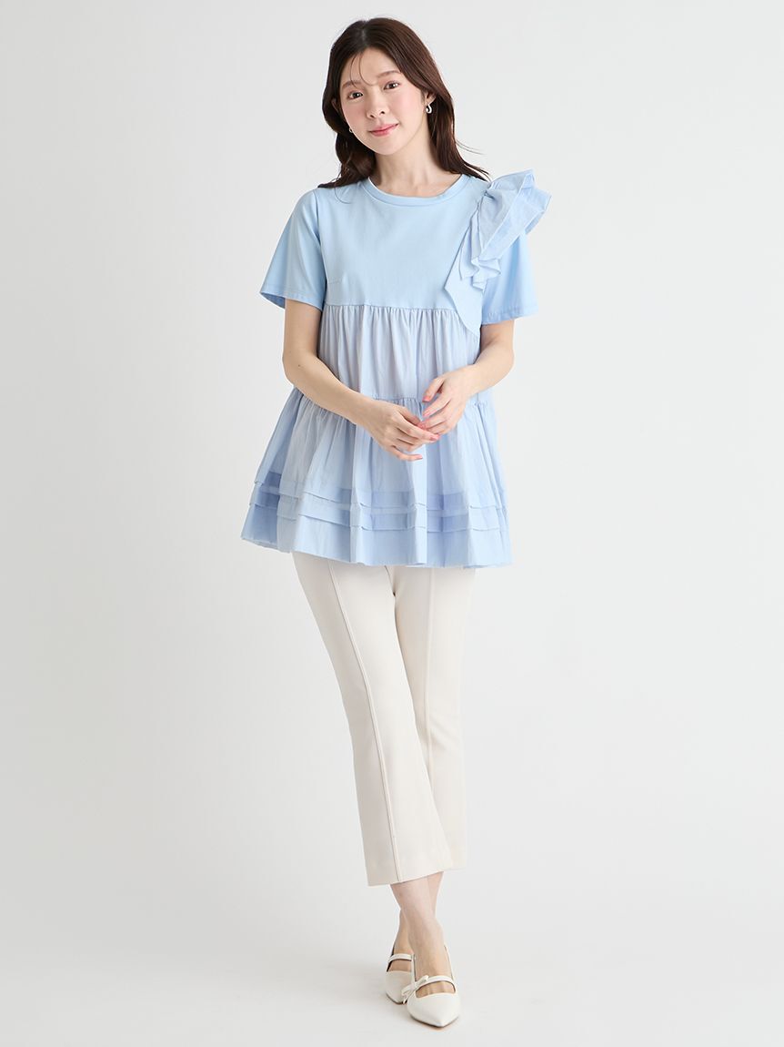 CELFORD「【洗える】ショルダーフリルチュニックカットソー」|Tシャツ・カットソー|
