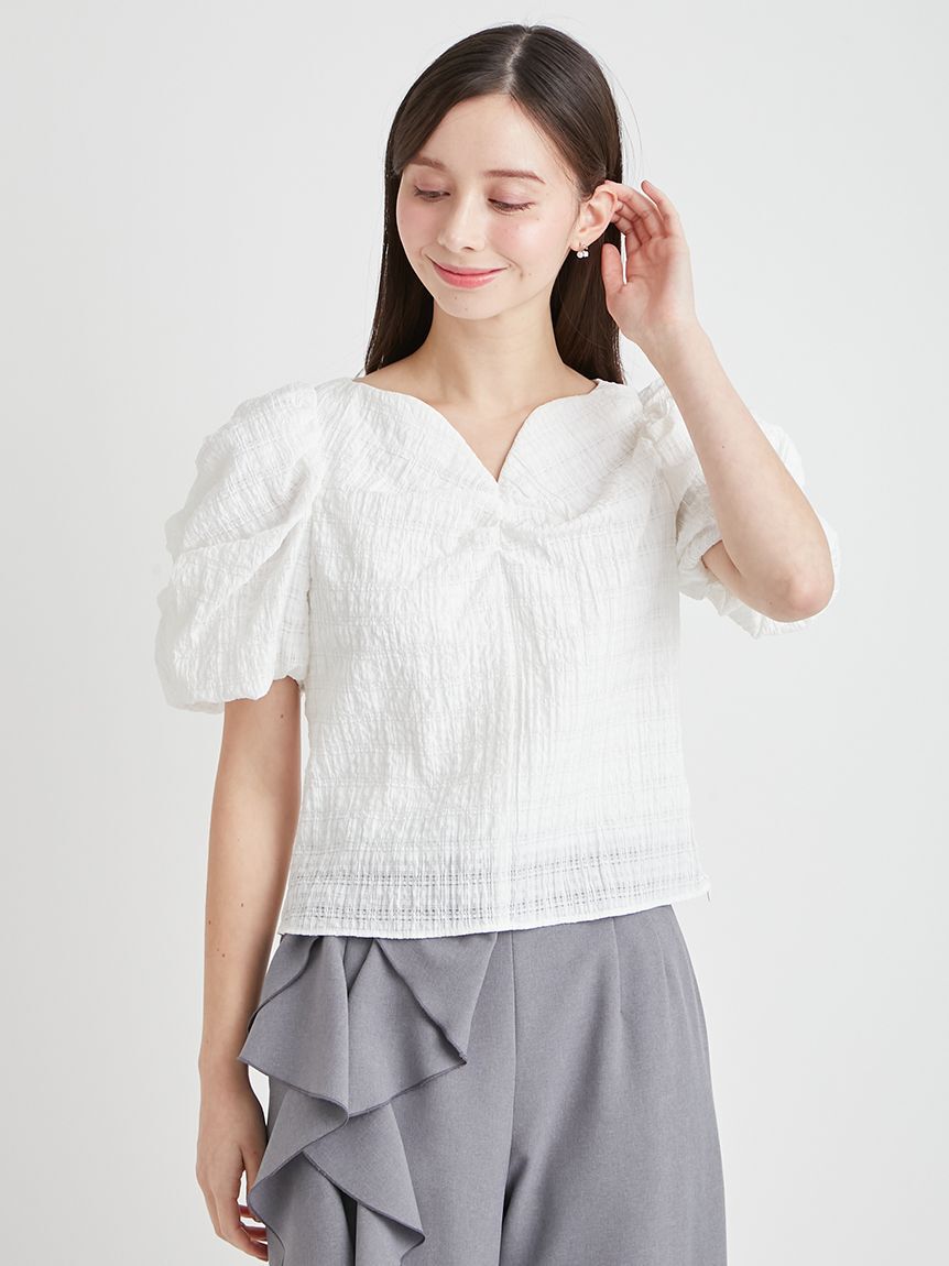 CELFORD「【洗える】シアーチェックパフスリーブブラウス」|シャツ・ブラウス|