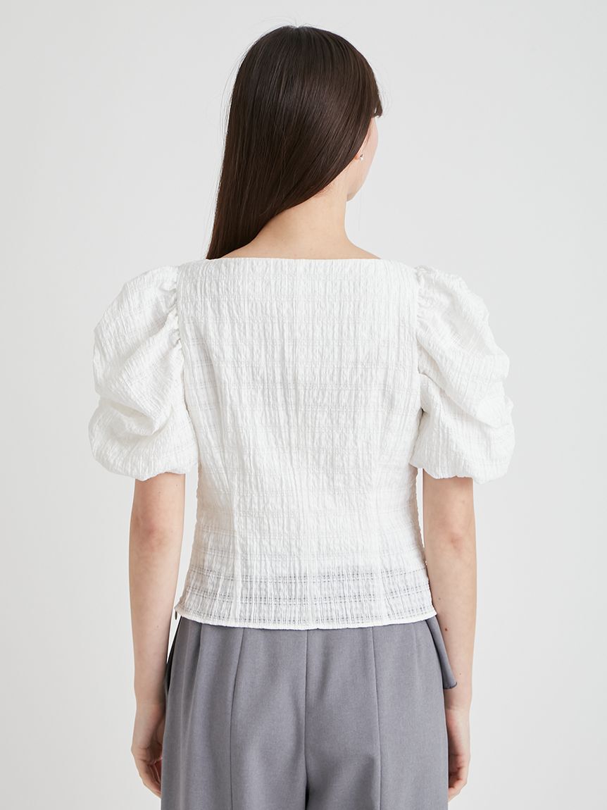 CELFORD「【洗える】シアーチェックパフスリーブブラウス」|シャツ・ブラウス|