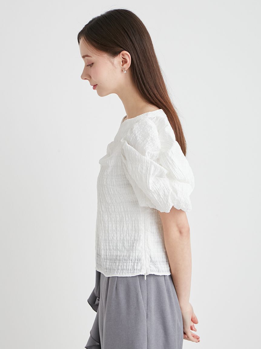 CELFORD「【洗える】シアーチェックパフスリーブブラウス」|シャツ・ブラウス|