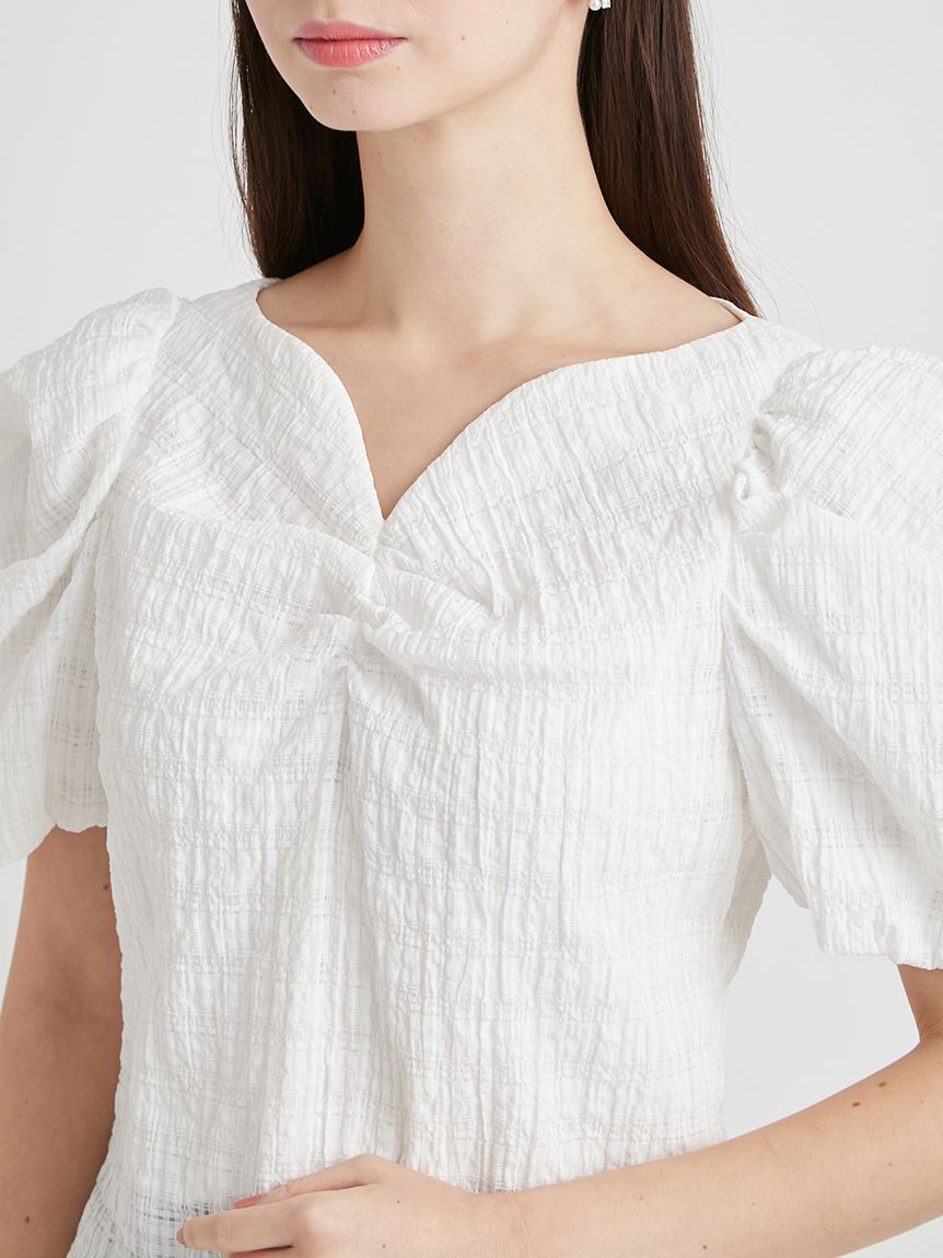 CELFORD「【洗える】シアーチェックパフスリーブブラウス」|シャツ・ブラウス|