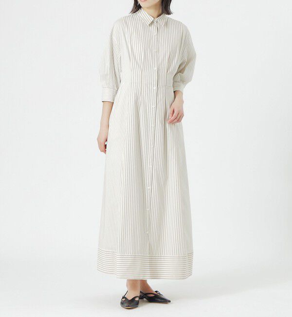  「ストライプブロックシャツワンピース」|ワンピース|