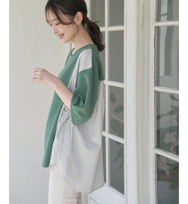 ikka「異素材切り替えサイドリボンプルオーバー」|その他|