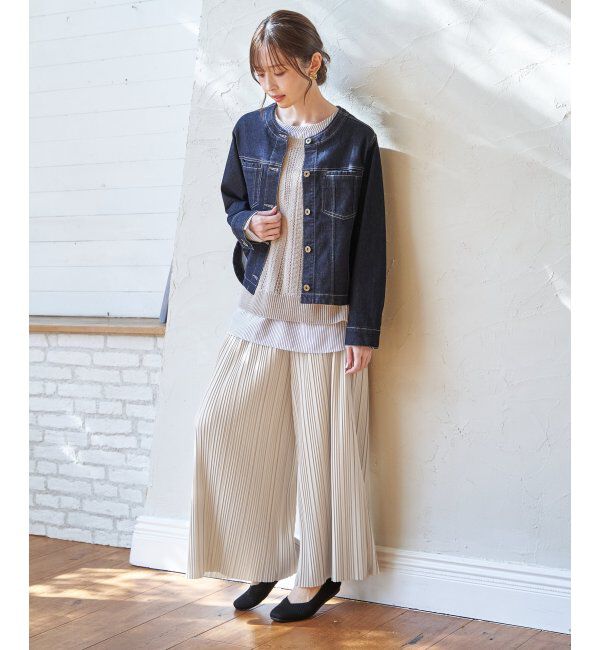 ikka「【雑誌InRed4月号掲載】ストレッチデニムノーカラーシャウター【親子コーデ】」|ノーカラーコート|