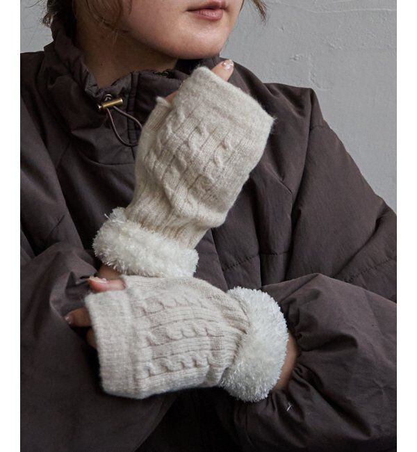 Lbc with Life「無地カフスファーニット」|手袋|ホワイト