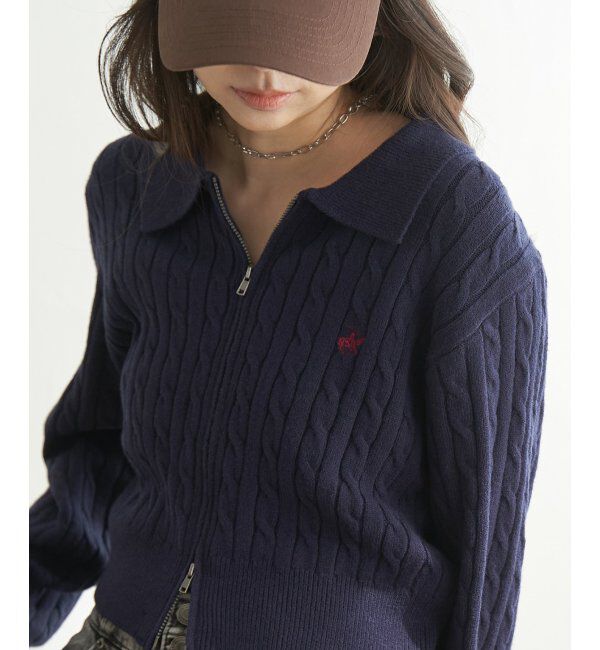 VENCE share style「BEVERLY HILLS POLO CLUB ケーブル編みポロカーデ」|カーディガン|ネイビーブルー