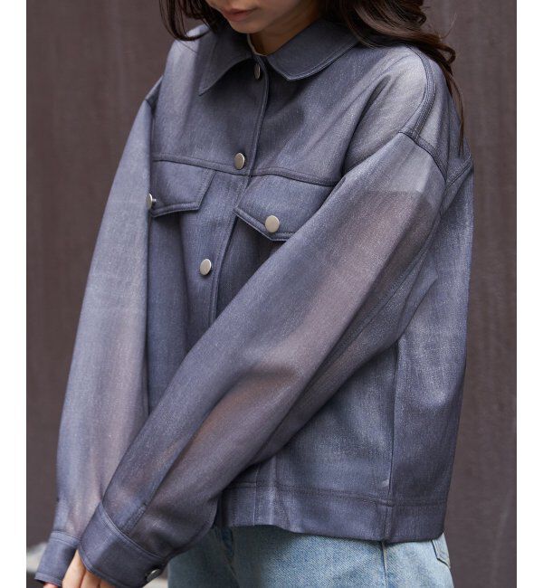 VENCE share style「シアーダンボールデニムプリントGジャン」|ブルゾン・スタジャン|ネイビーブルー