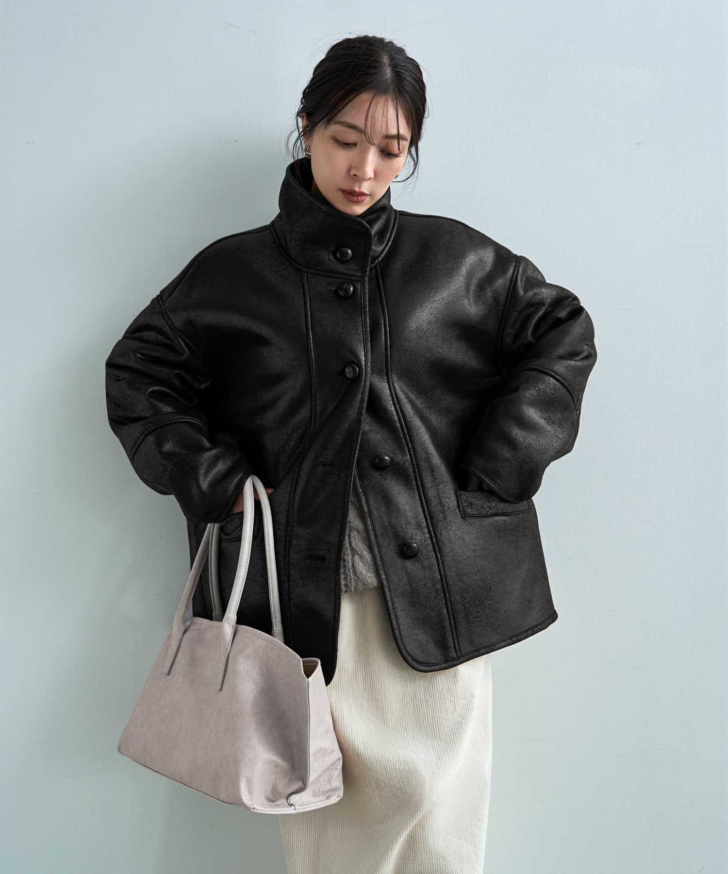 STYLE DELI「フェイクムートンオーバーコート」|その他|ブラック