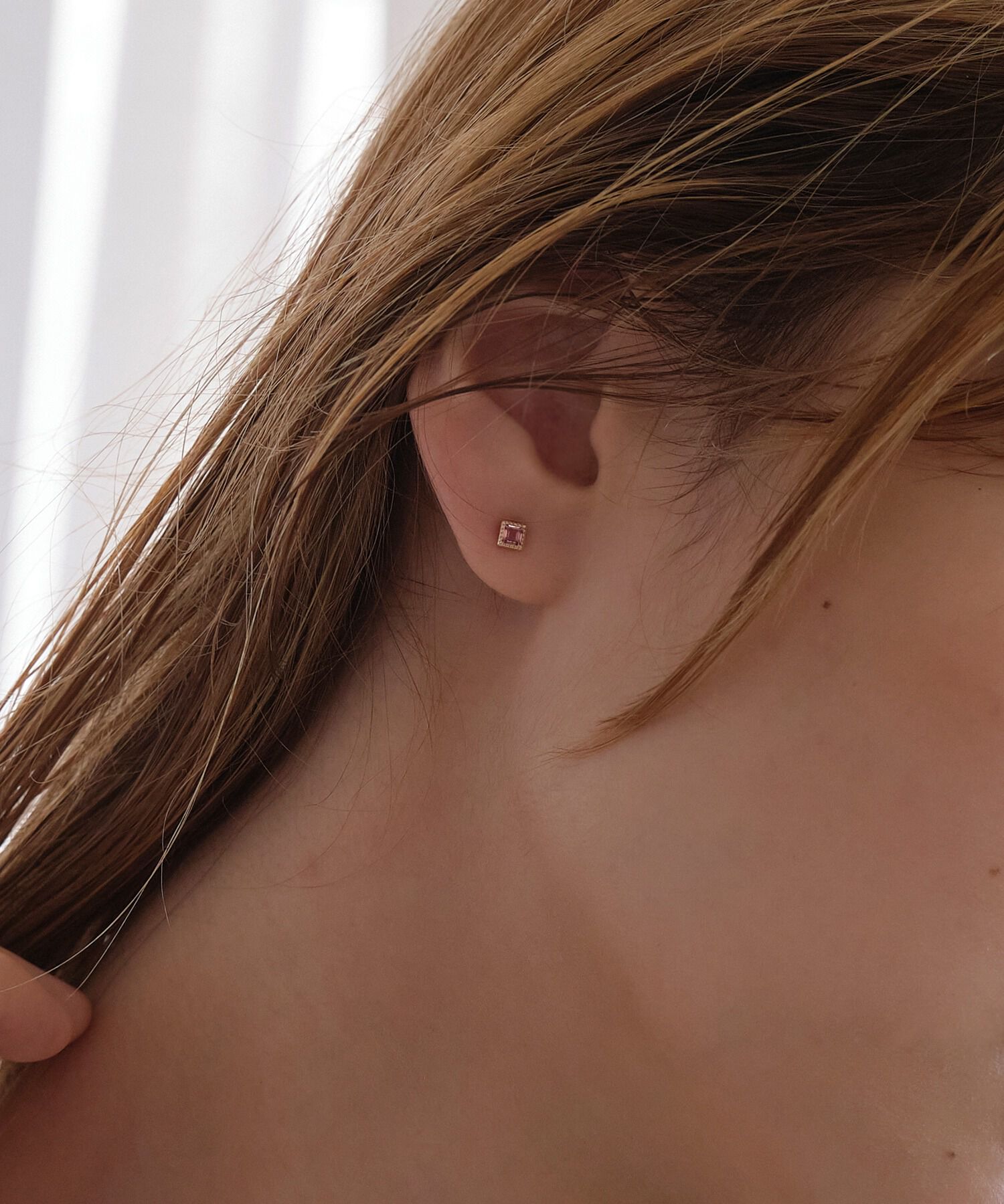 JUPITER「【片耳】K10スクエア天然石ピアス　ピンクトルマリン」|ピアス|