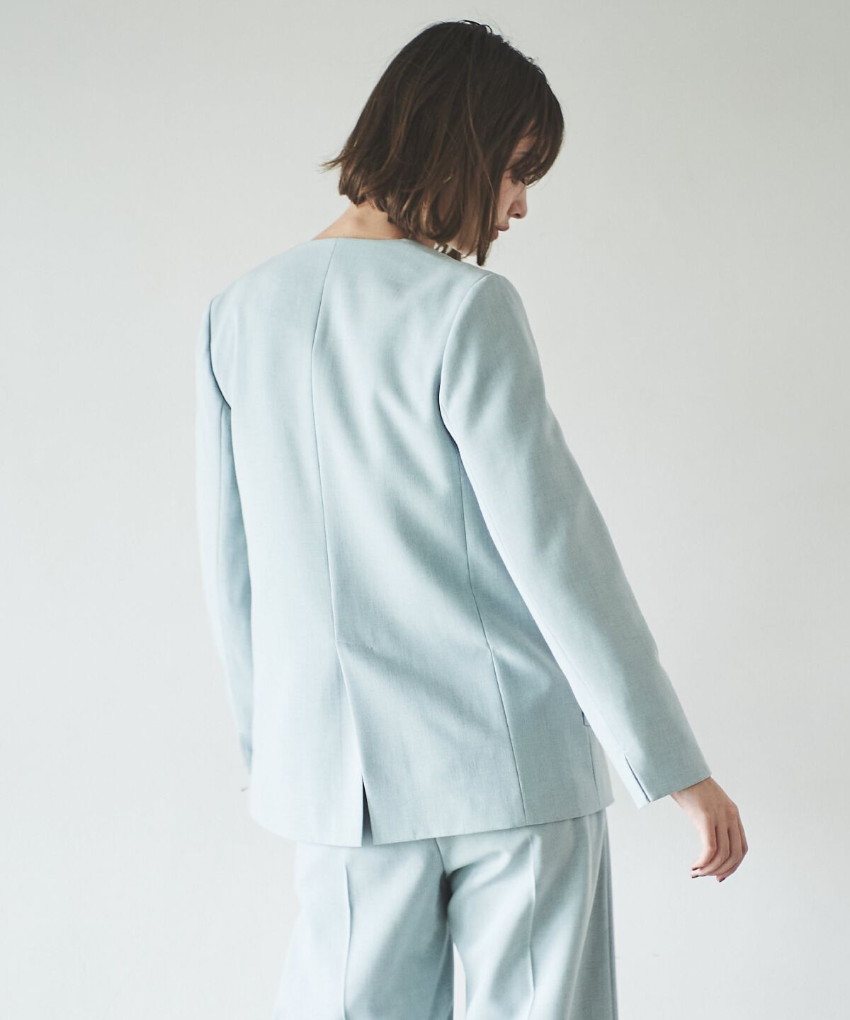 アンドクチュール「ノーカラーダブルジャケット」|ノーカラージャケット|