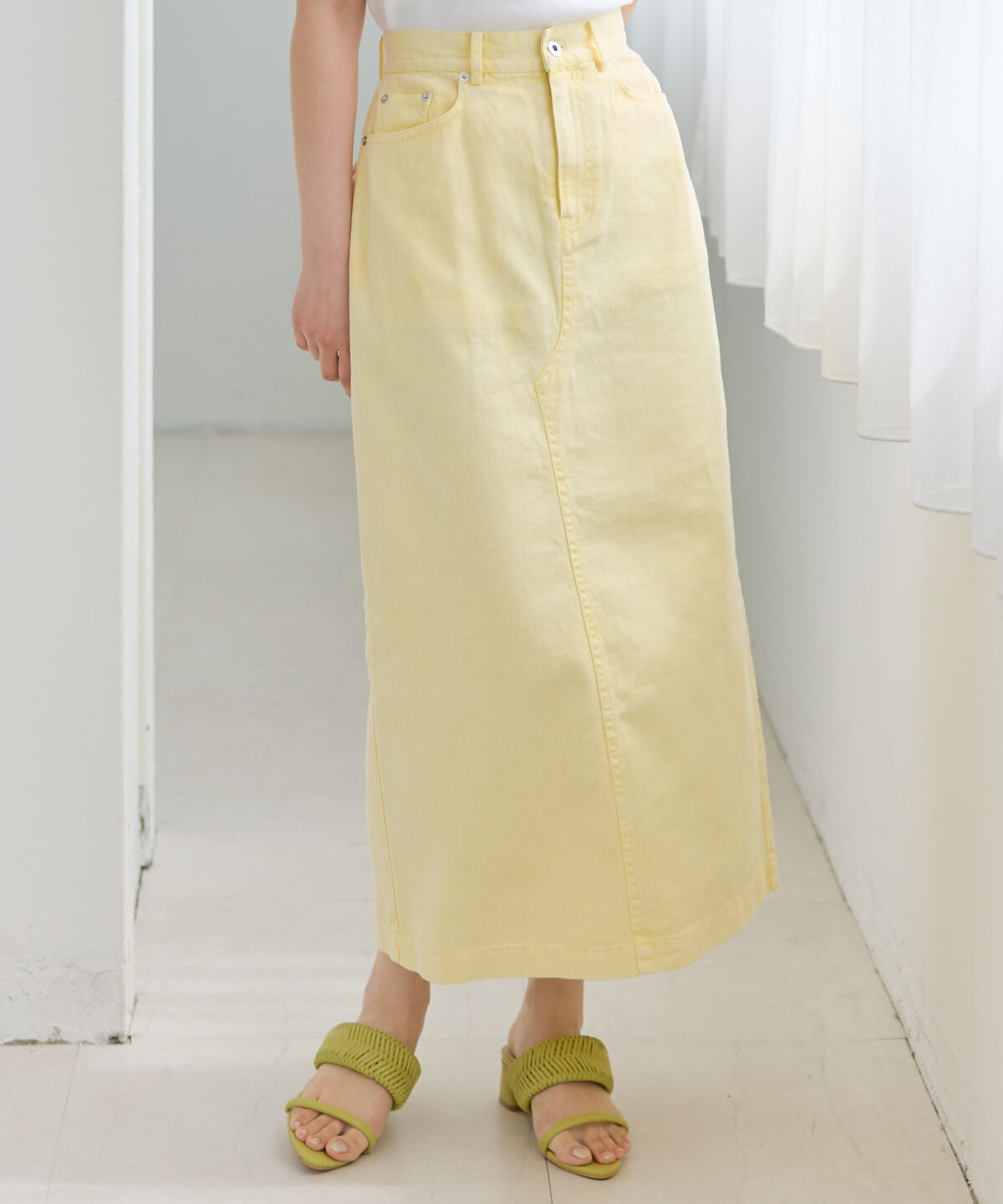 アンドクチュール「ウォッシュドカラーデニムスカート」|スカート|イエロー