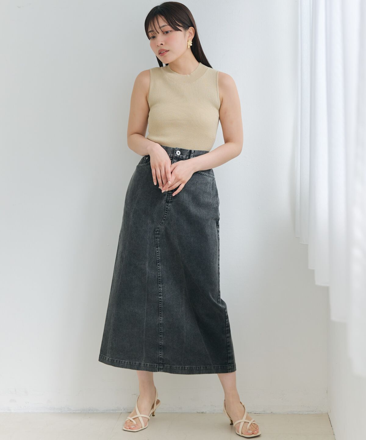 アンドクチュール「ウォッシュドカラーデニムスカート」|スカート|