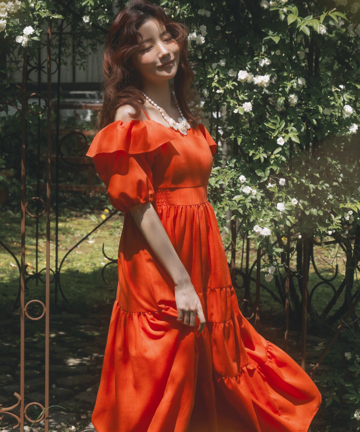 アンドクチュール「バックレースアップオフショルティアードワンピース」|ワンピース|