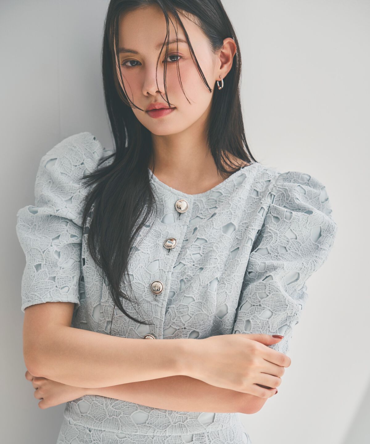 アンドクチュール「スカラレースジャケット」|ノーカラージャケット|