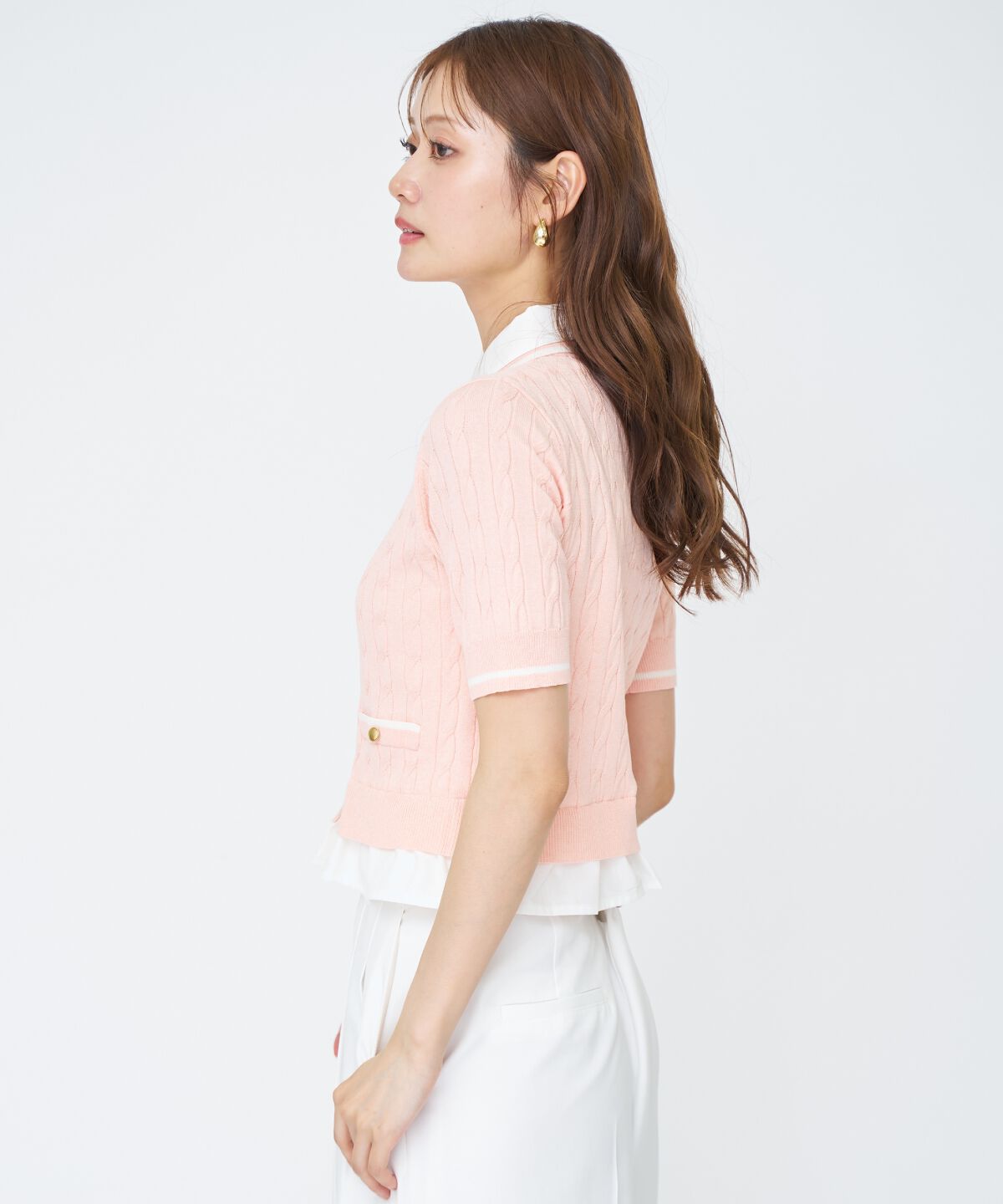 アンドクチュール「配色シャツ襟ペプラムニットプルオーバー」|ニット・セーター|