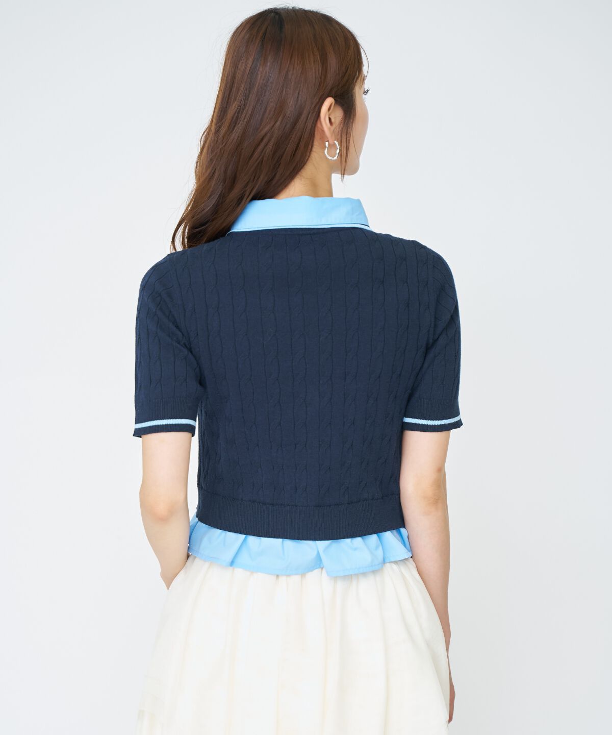 アンドクチュール「配色シャツ襟ペプラムニットプルオーバー」|ニット・セーター|