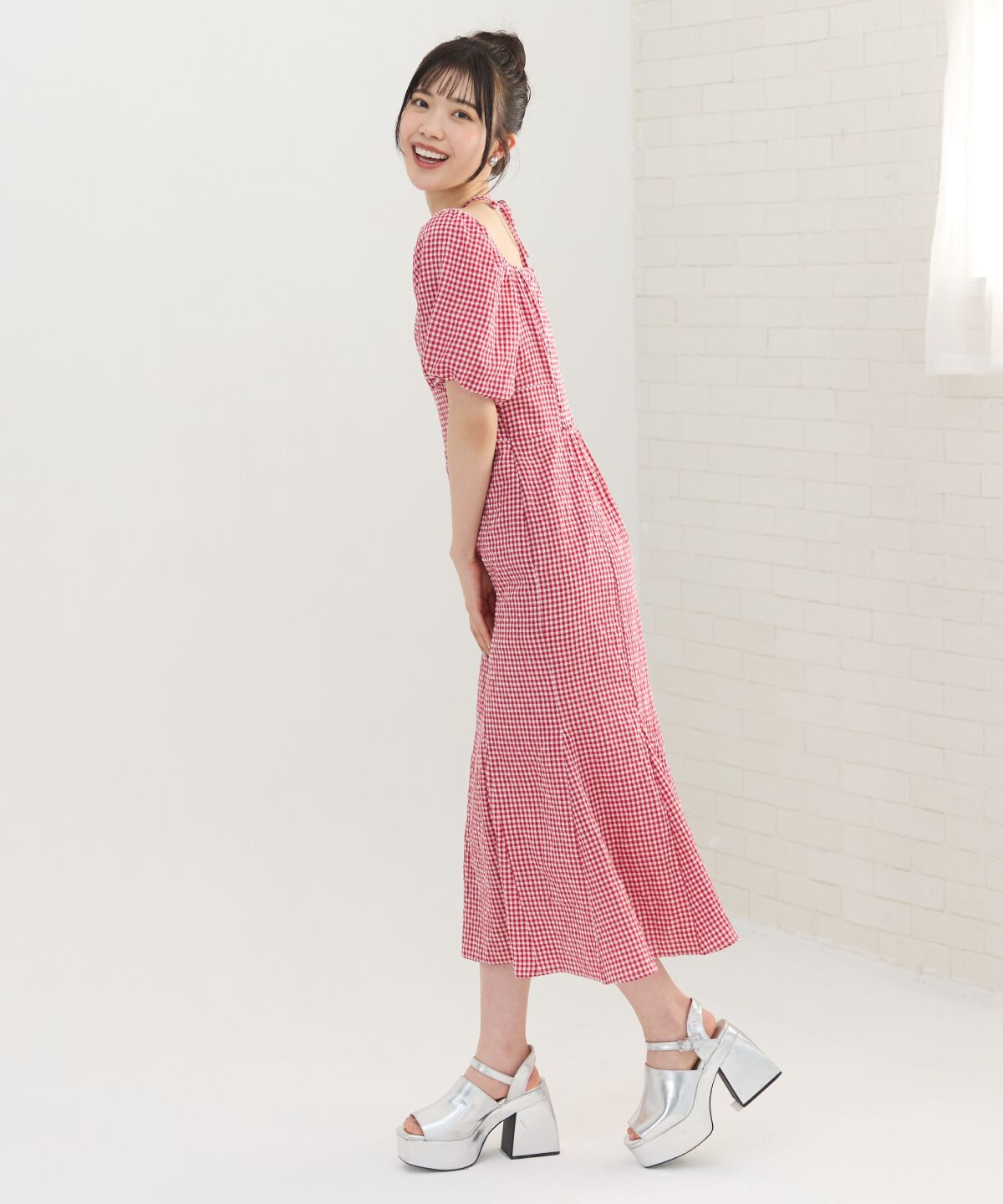 REDYAZEL「クロスリボンギンガムチェックマーメイドワンピース」|ワンピース|