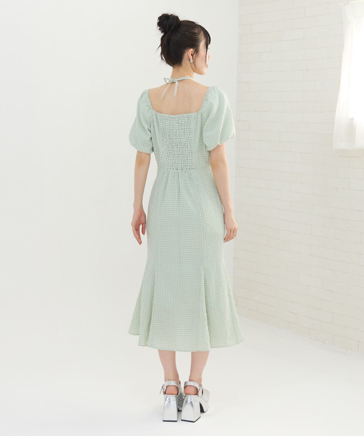 REDYAZEL「クロスリボンギンガムチェックマーメイドワンピース」|ワンピース|