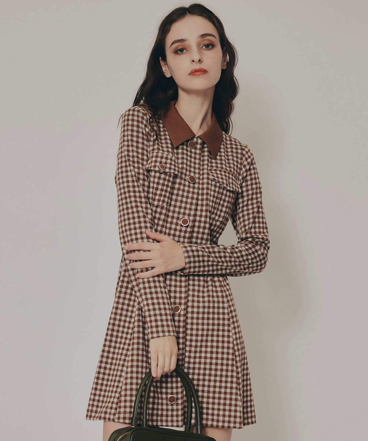 REDYAZEL「チェックバイカラーカットミニワンピース」|ワンピース|茶系チェック