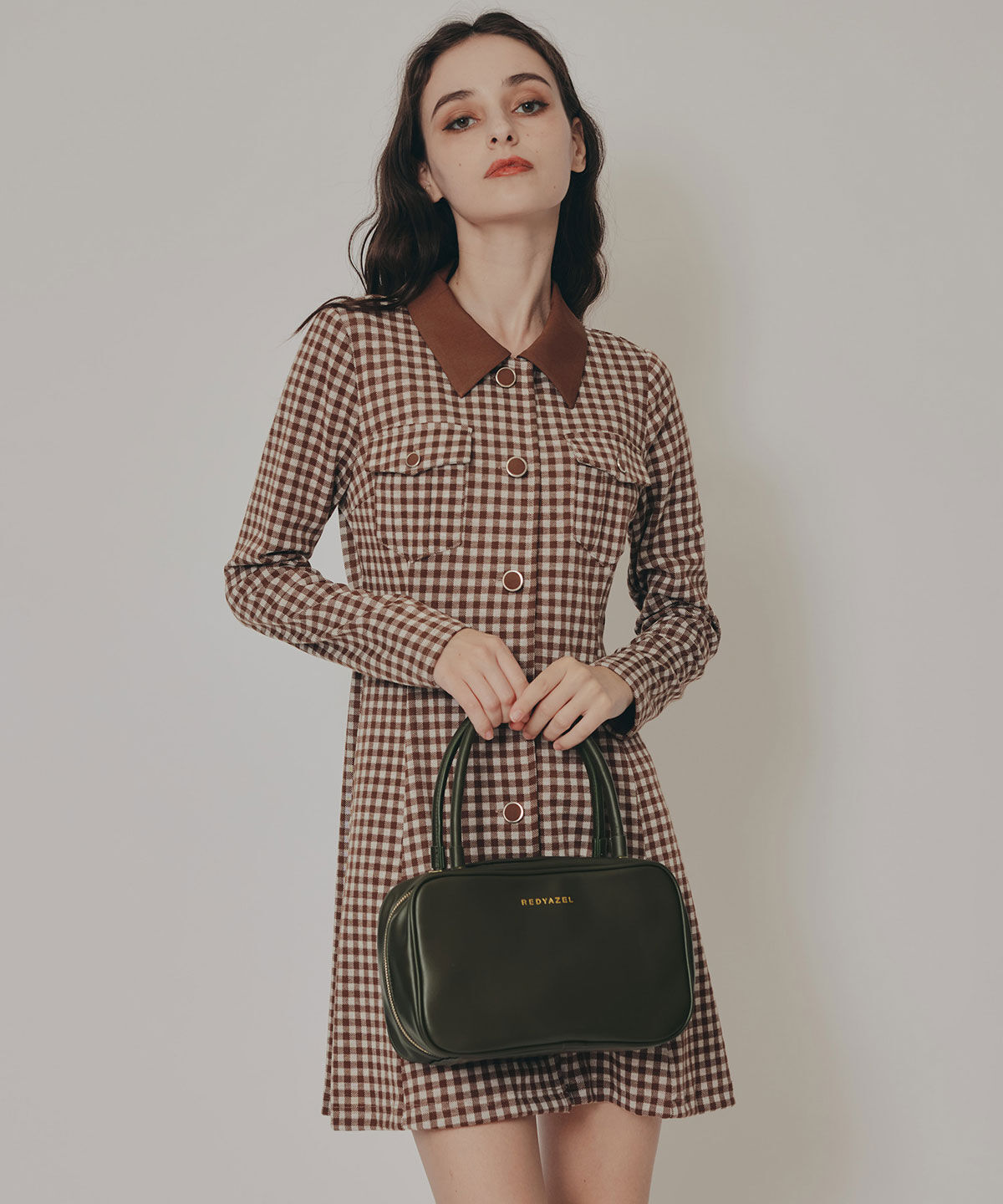 REDYAZEL「チェックバイカラーカットミニワンピース」|ワンピース|