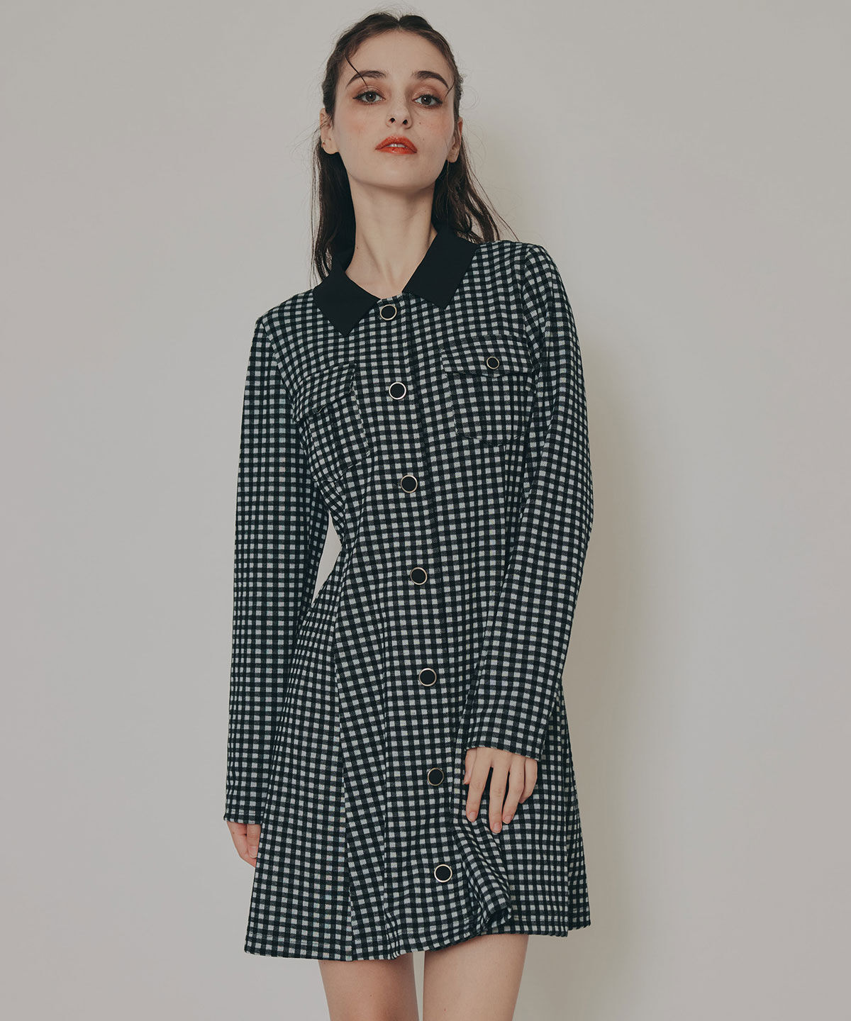 REDYAZEL「チェックバイカラーカットミニワンピース」|ワンピース|