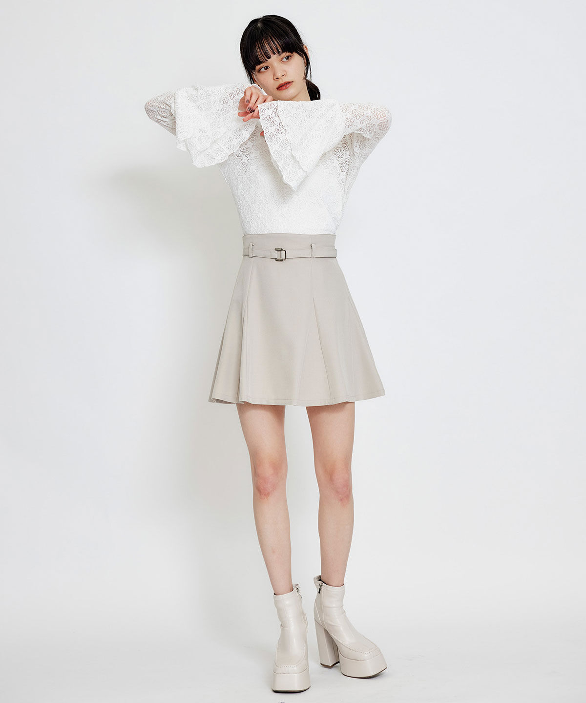 REDYAZEL「ベルトチューリップミニスカート」|フレア|