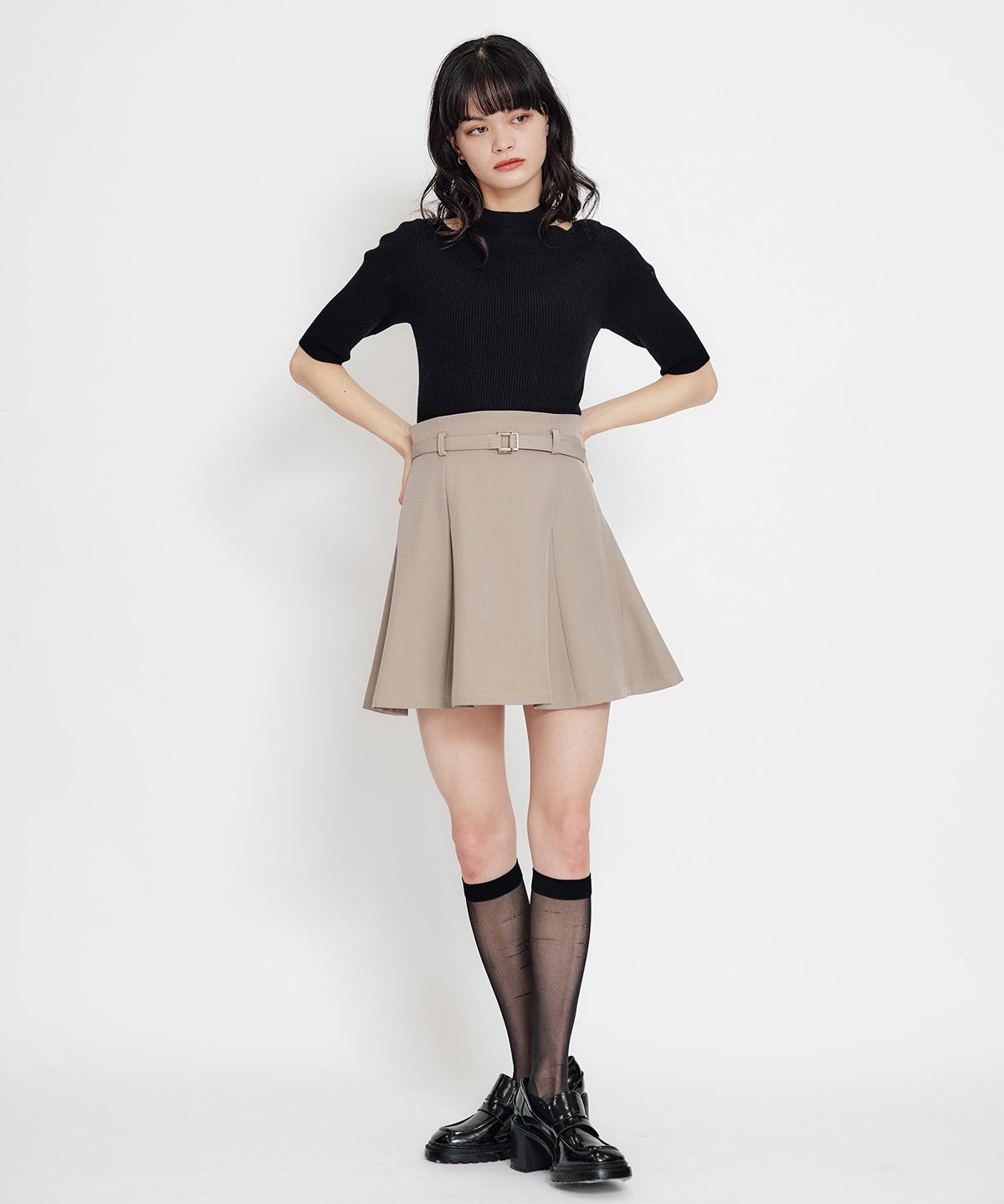 REDYAZEL「ベルトチューリップミニスカート」|フレア|