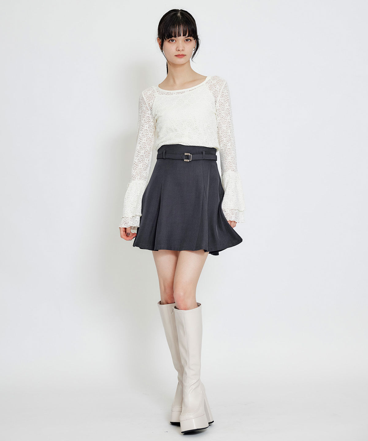 REDYAZEL「ベルトチューリップミニスカート」|フレア|