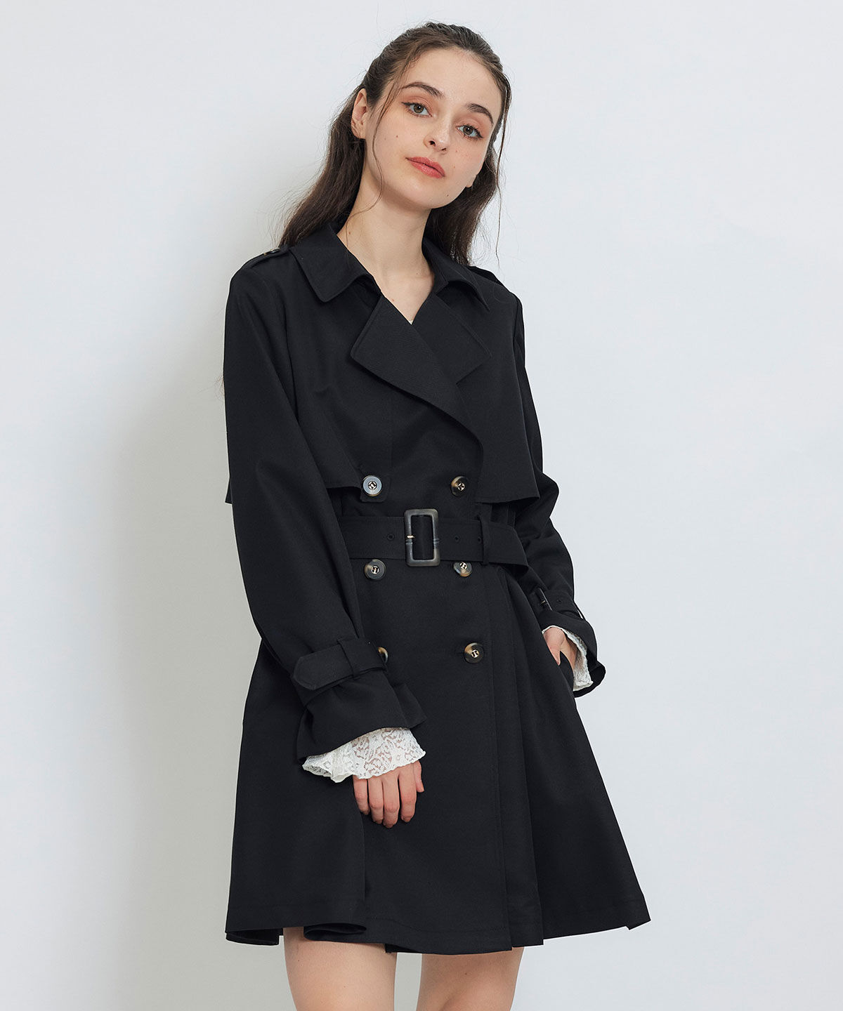 REDYAZEL「ウエストベルトショートトレンチコート」|トレンチコート|ブラック