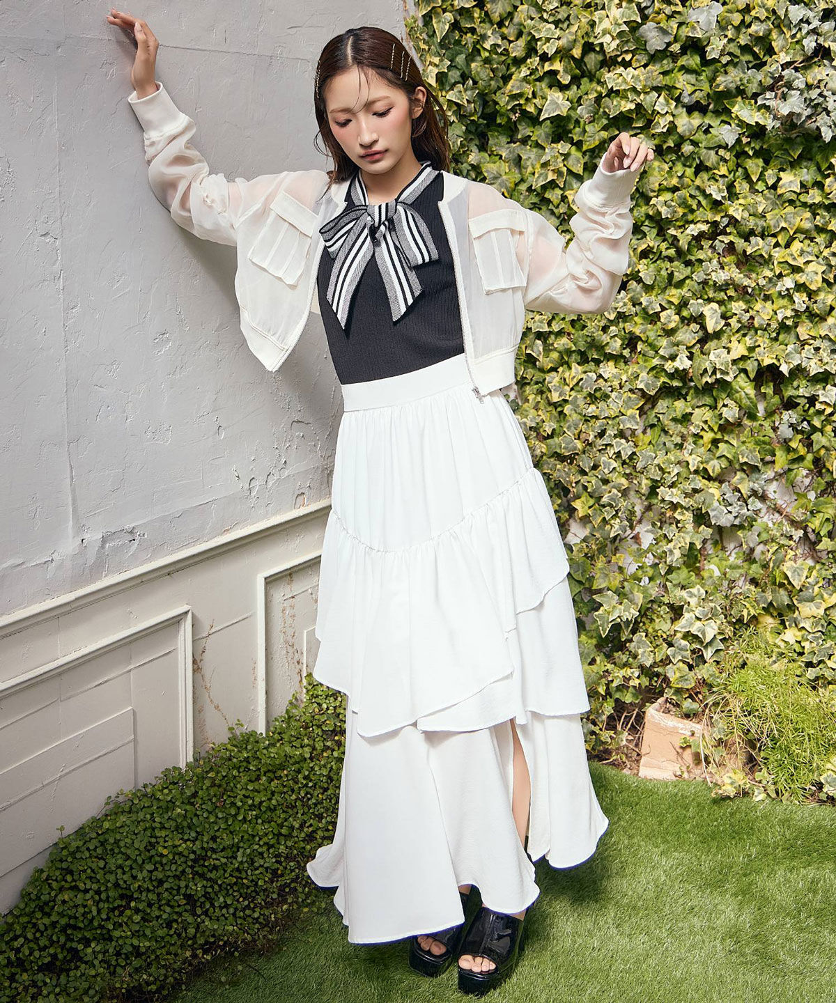 REDYAZEL「エアリーティアードロングスカート」|フレア|