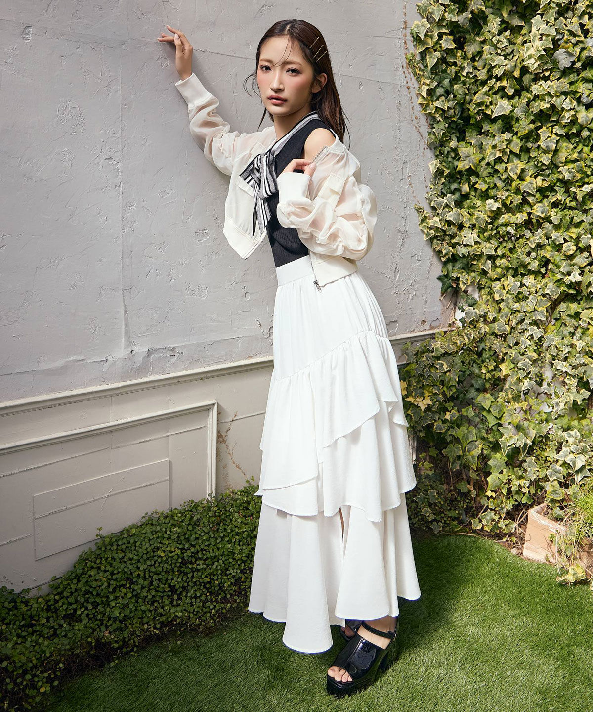 REDYAZEL「エアリーティアードロングスカート」|フレア|