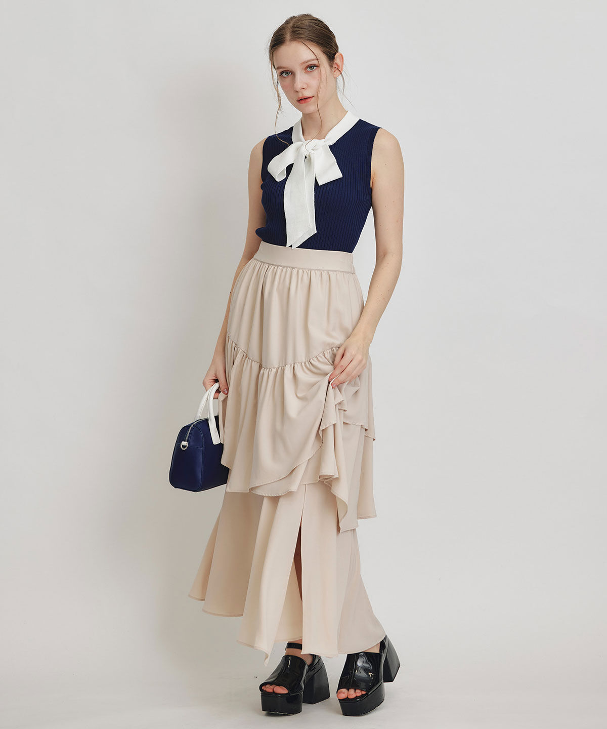 REDYAZEL「エアリーティアードロングスカート」|フレア|