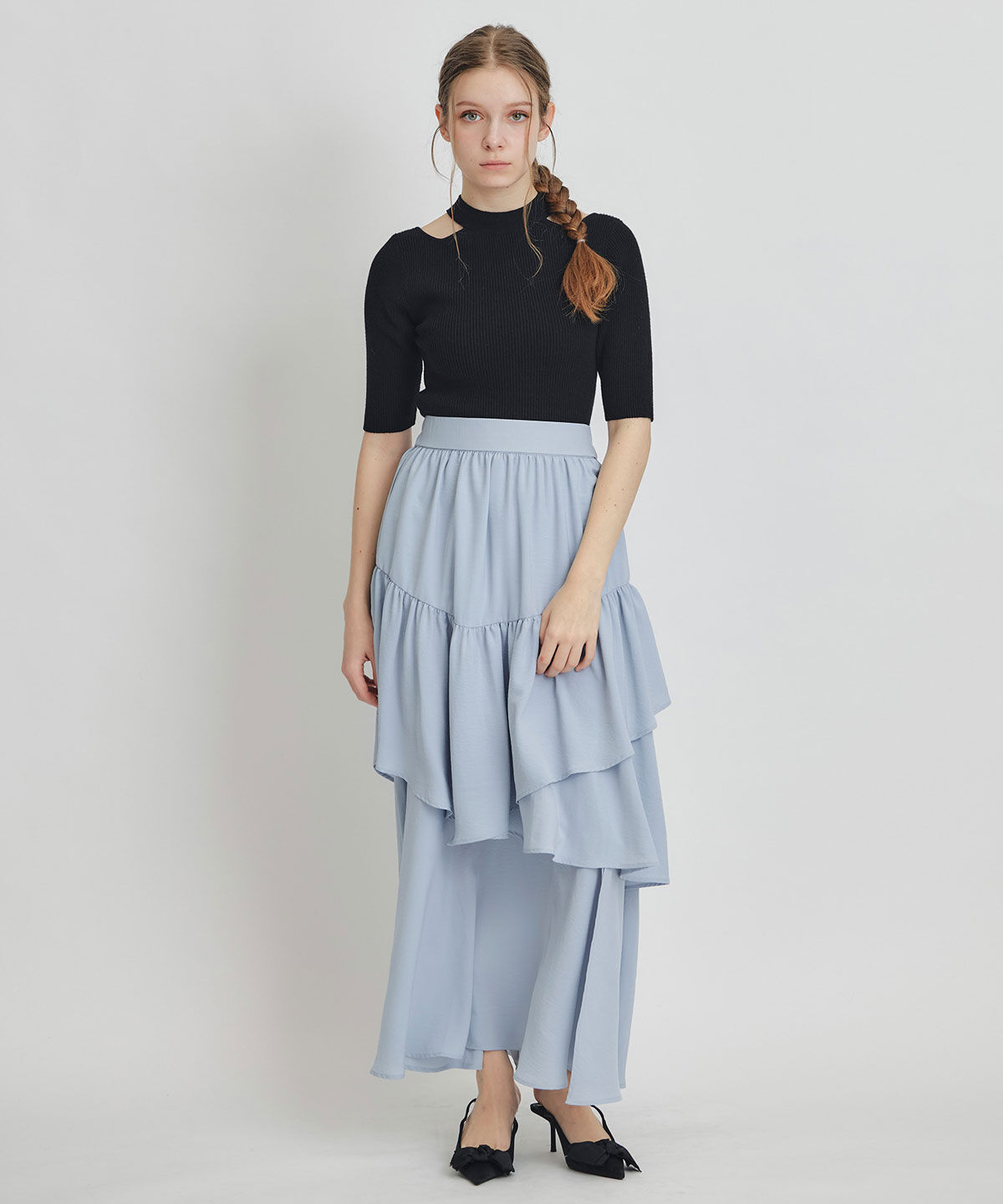REDYAZEL「エアリーティアードロングスカート」|フレア|