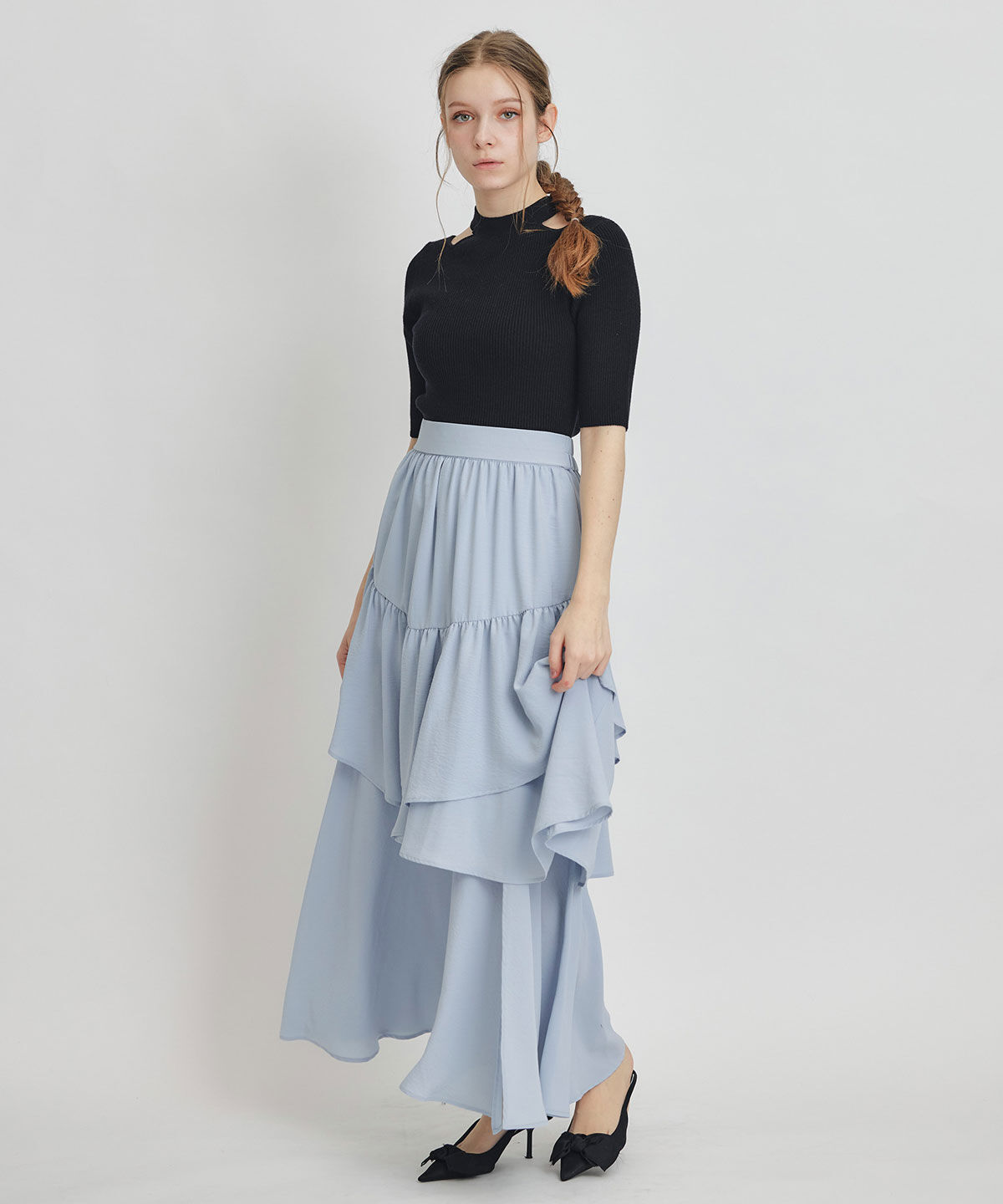 REDYAZEL「エアリーティアードロングスカート」|フレア|