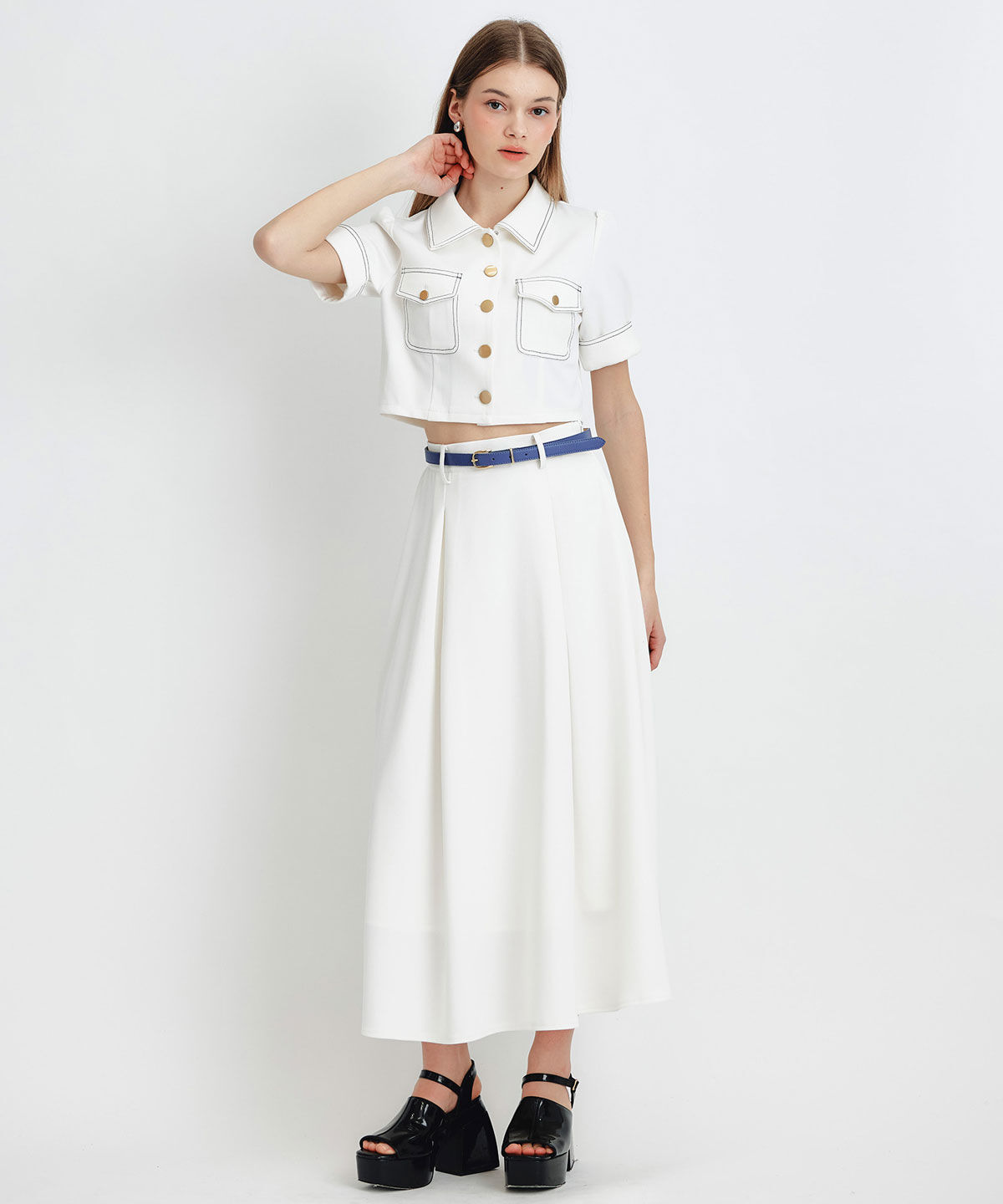 REDYAZEL「ショートジャケット&times;フレアロングスカートセットアップ」|ワンピース|ホワイト