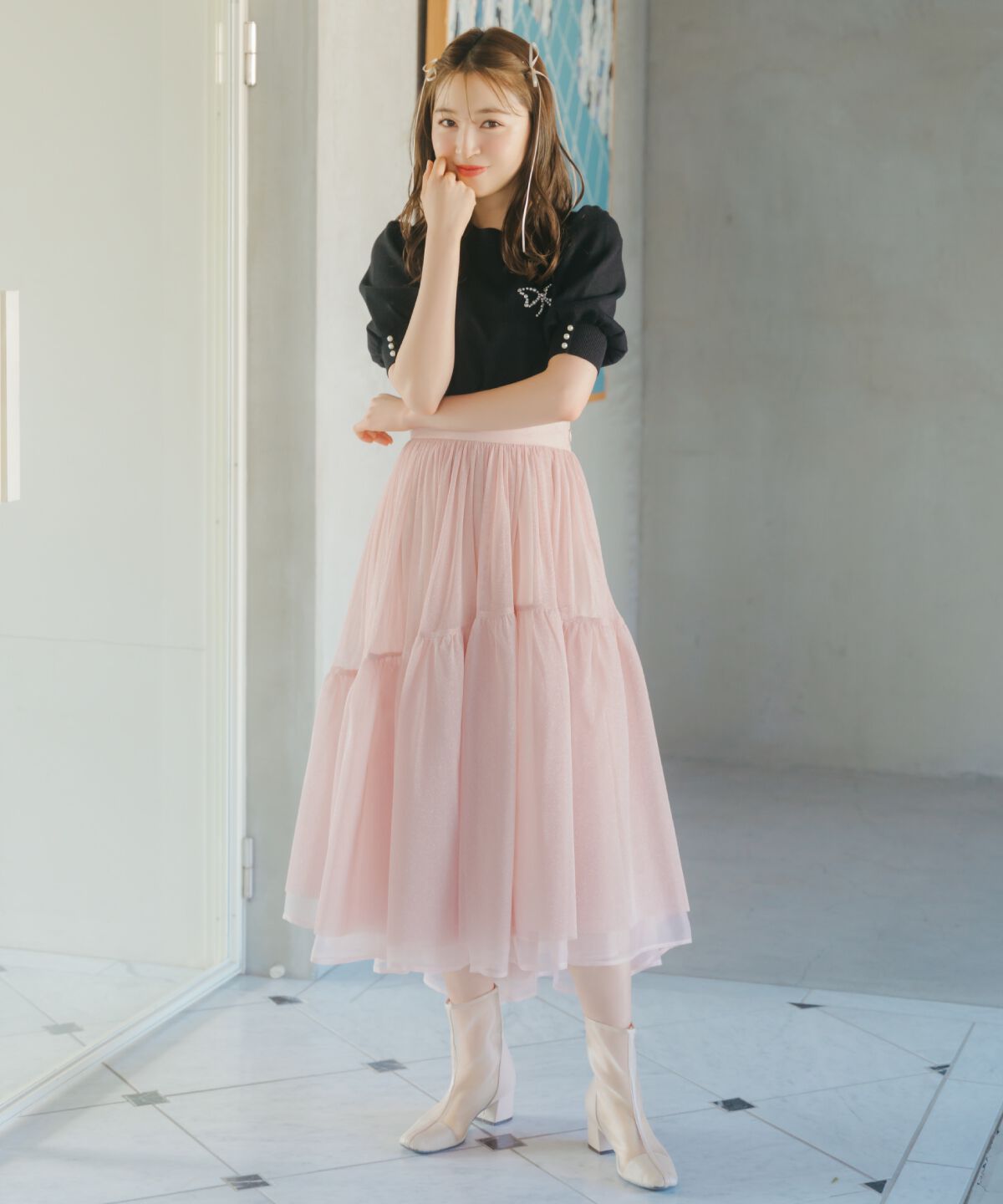 WILLSELECTION「ラメチュールボリュームスカート」|フレア|