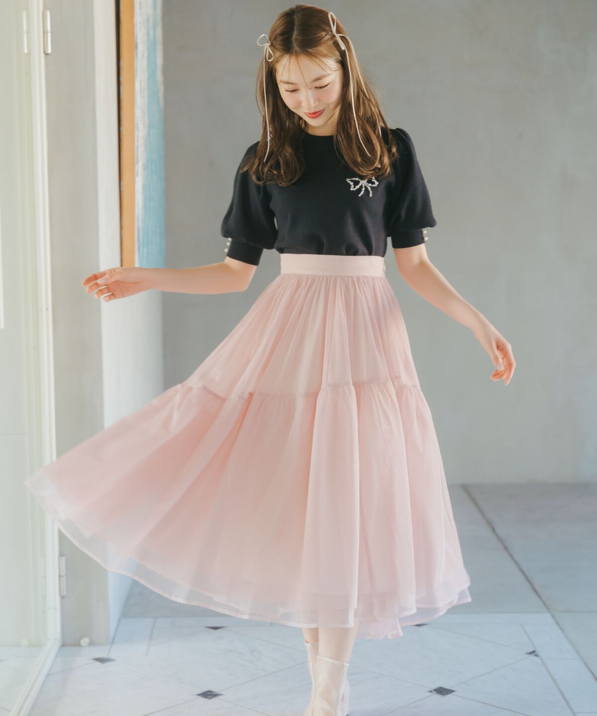 WILLSELECTION「ラメチュールボリュームスカート」|フレア|