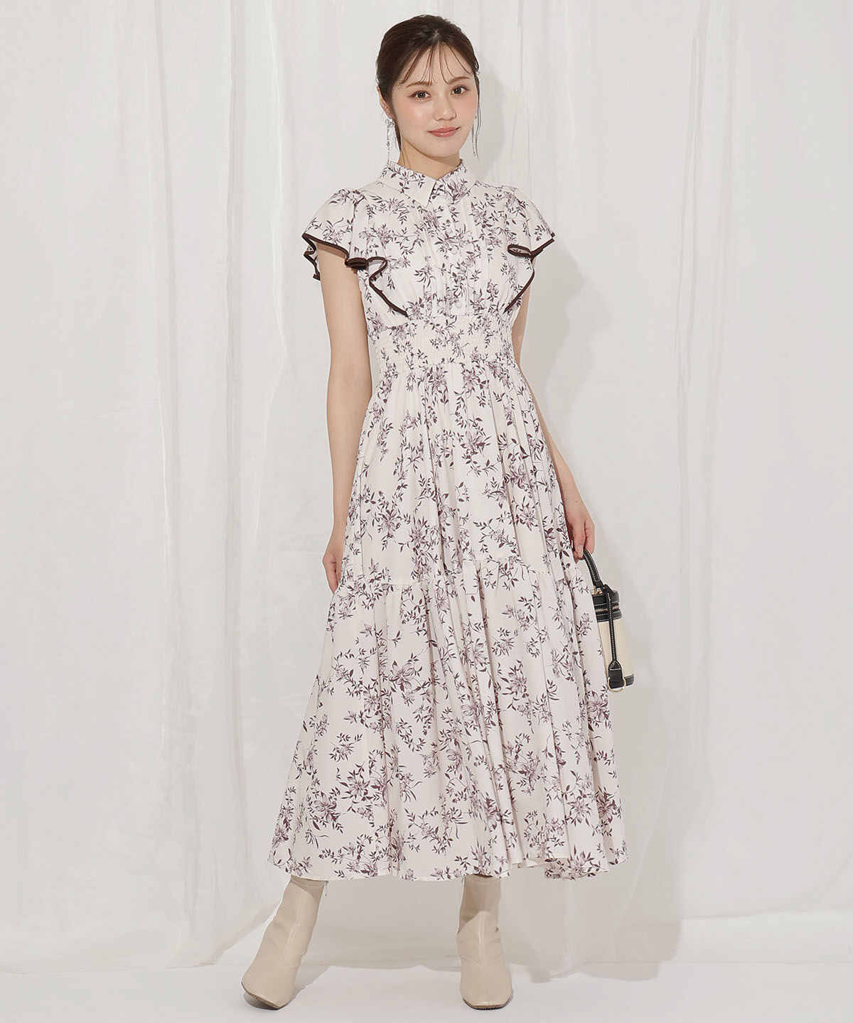 WILLSELECTION「モノトーンフラワーティアードワンピース」|ワンピース|