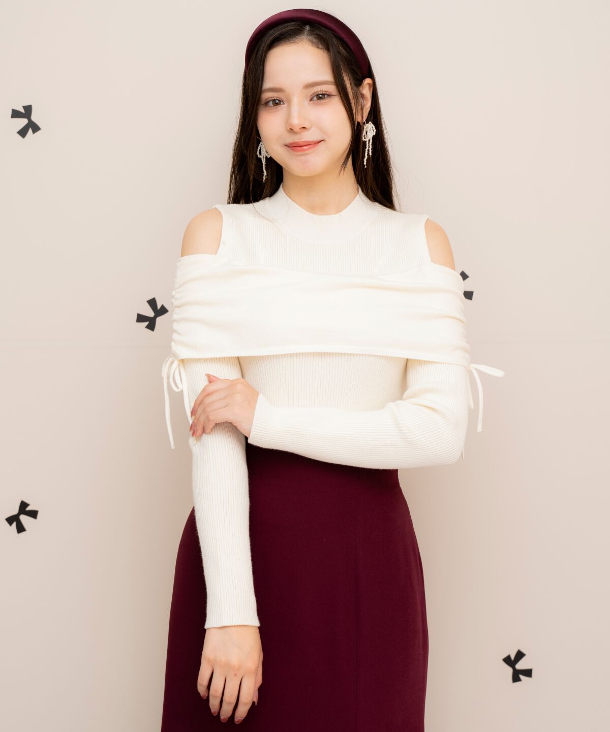 WILLSELECTION「ギャザーリボンオフショルニット」|ニット・セーター|オフ