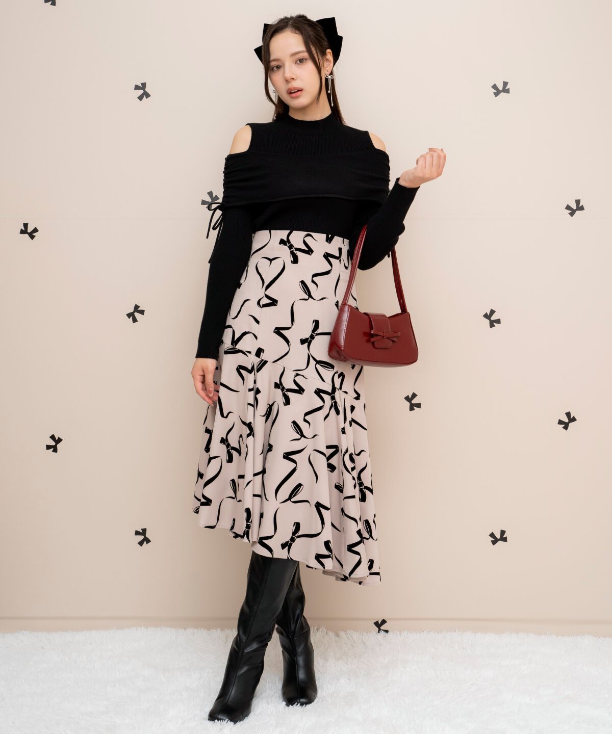 WILLSELECTION「ギャザーリボンオフショルニット」|ニット・セーター|