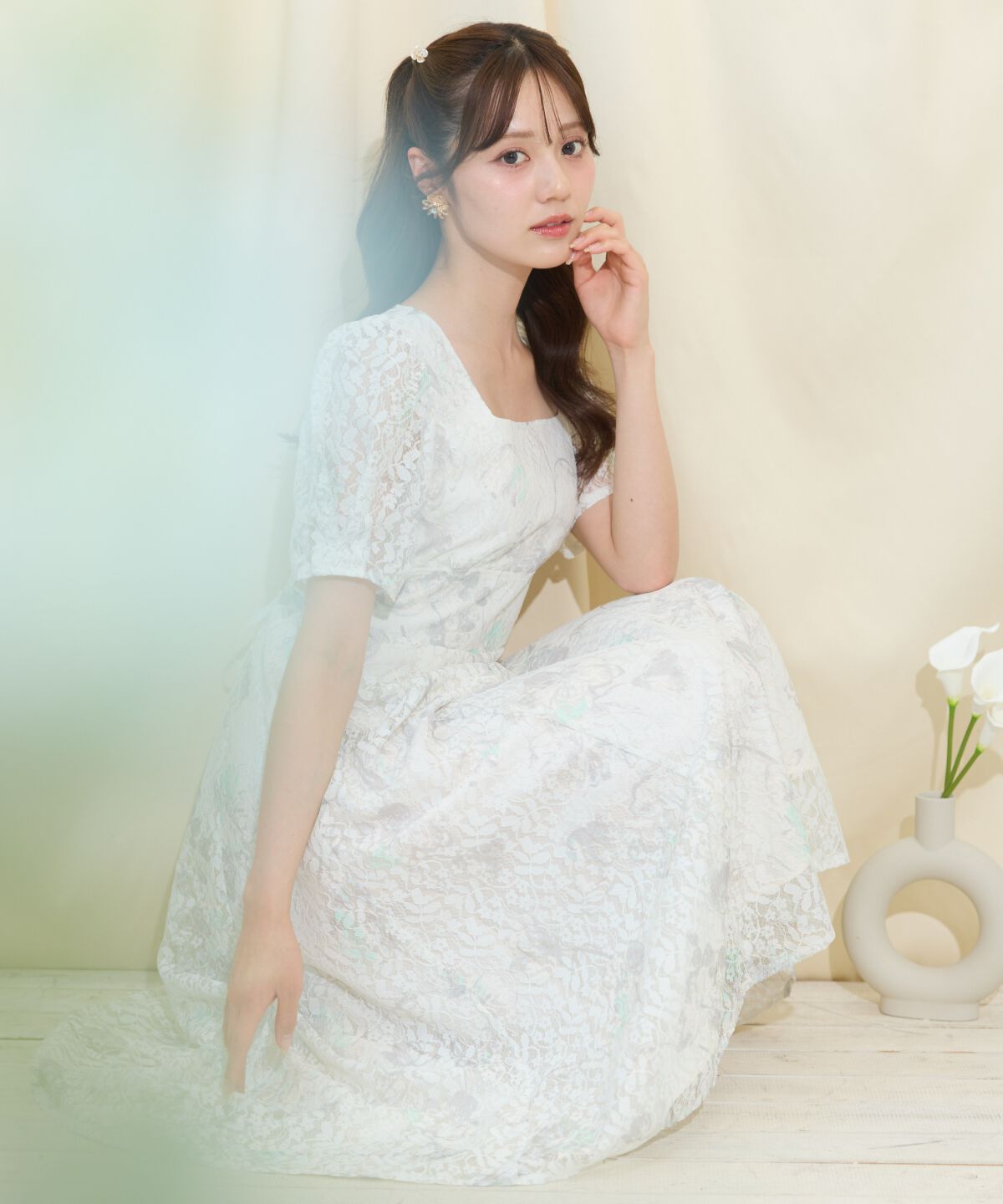 WILLSELECTION「ニュアンスフラワーレースプリントワンピース」|ワンピース|