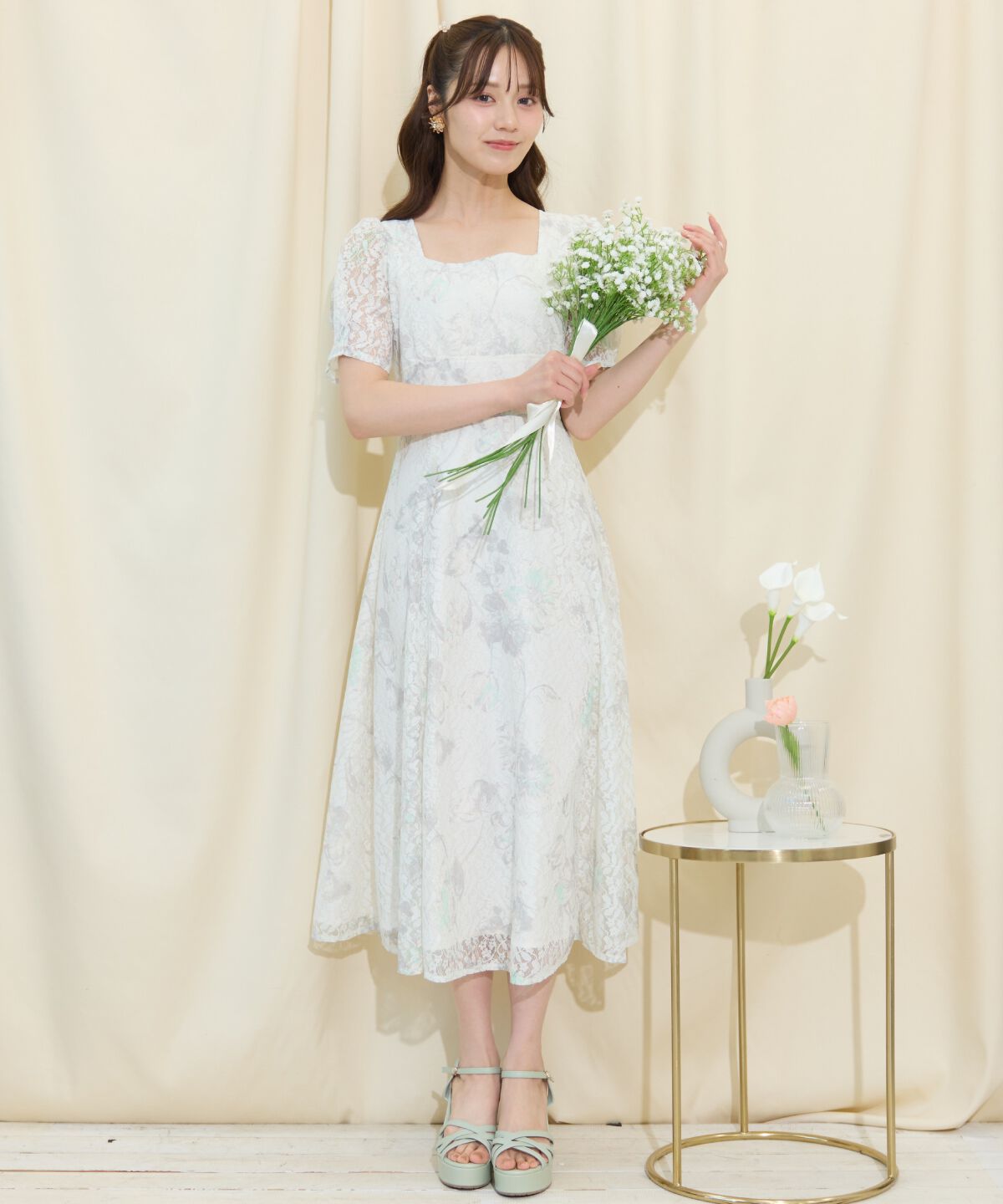 WILLSELECTION「ニュアンスフラワーレースプリントワンピース」|ワンピース|