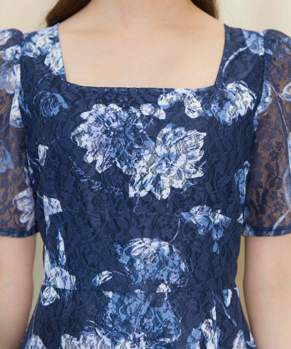 WILLSELECTION「ニュアンスフラワーレースプリントワンピース」|ワンピース|