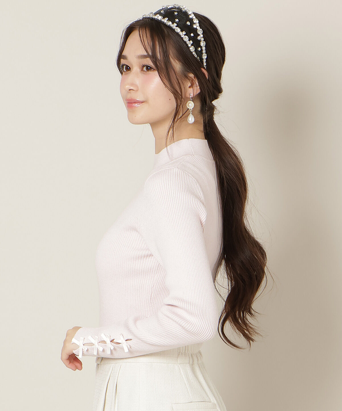 WILLSELECTION「袖リボンラメリブニット」|ニット・セーター|