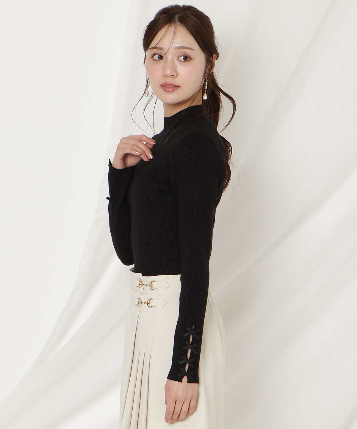 WILLSELECTION「袖リボンラメリブニット」|ニット・セーター|